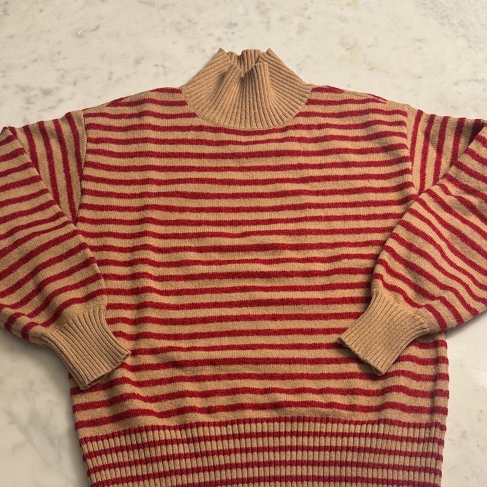 Ann Taylor Striped Red and Tan Sweater